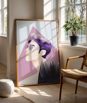 Abstract Portrait of a Person with Forest Silhouette and Purple Hair - Mi tienda