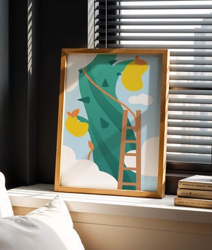 Illustration Of Jack And The Beanstalk With Ladder And Clouds - Mi tienda