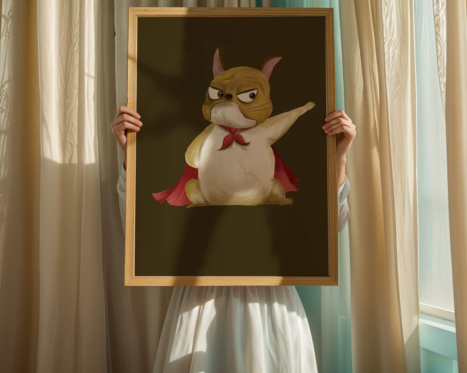 Cartoon superhero dog with red cape illustrating playful strength