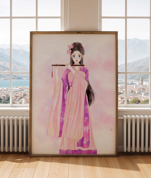Illustration élégante à l’aquarelle d’une femme traditionnelle en tenue rose