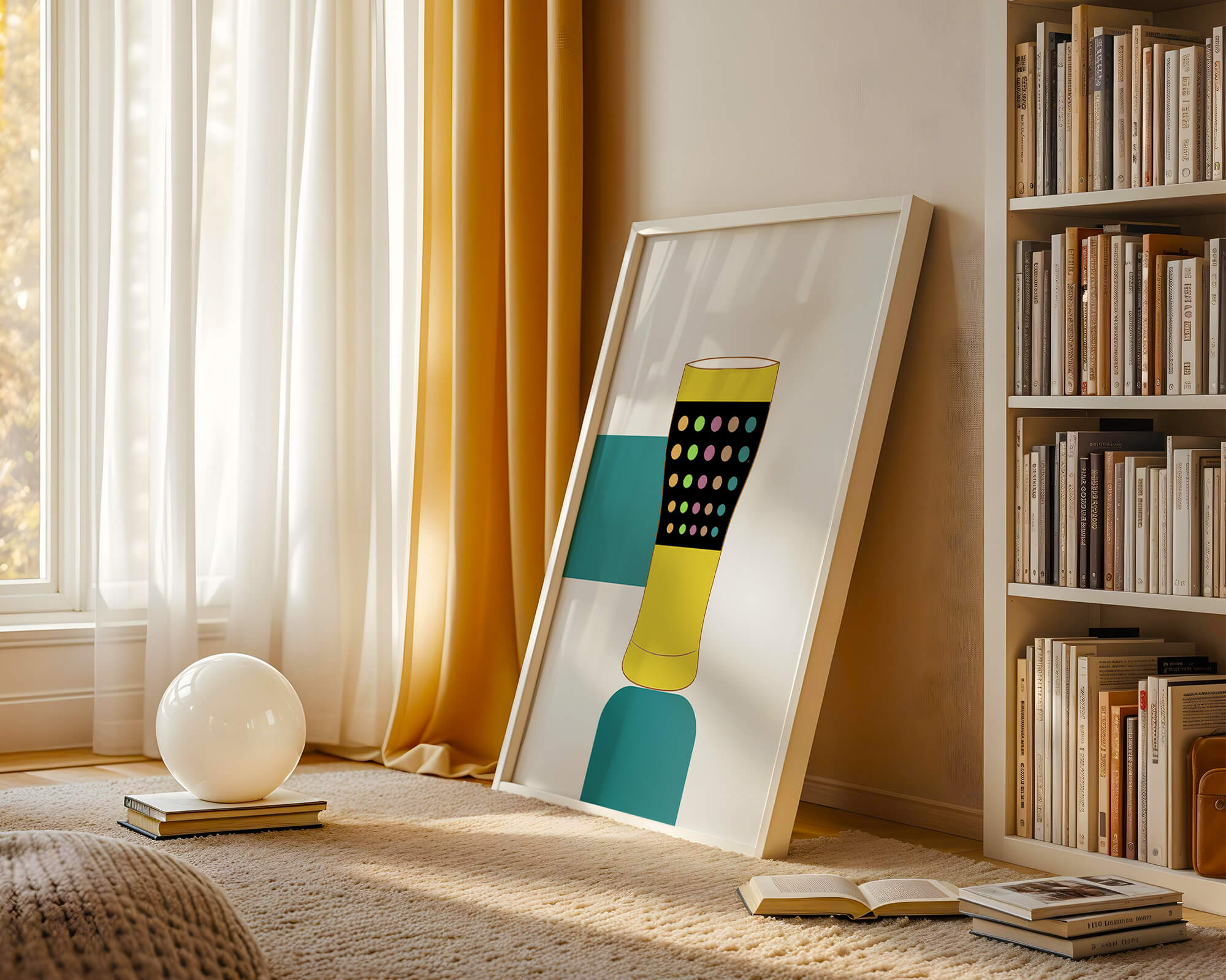 Colorful abstract illustration of a pint glass with dotted pattern