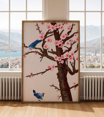 Charming illustration of cherry blossom tree with birds