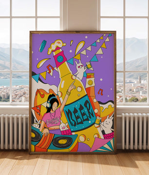 Vibrant Party Scene with DJ and Cartoon Characters
