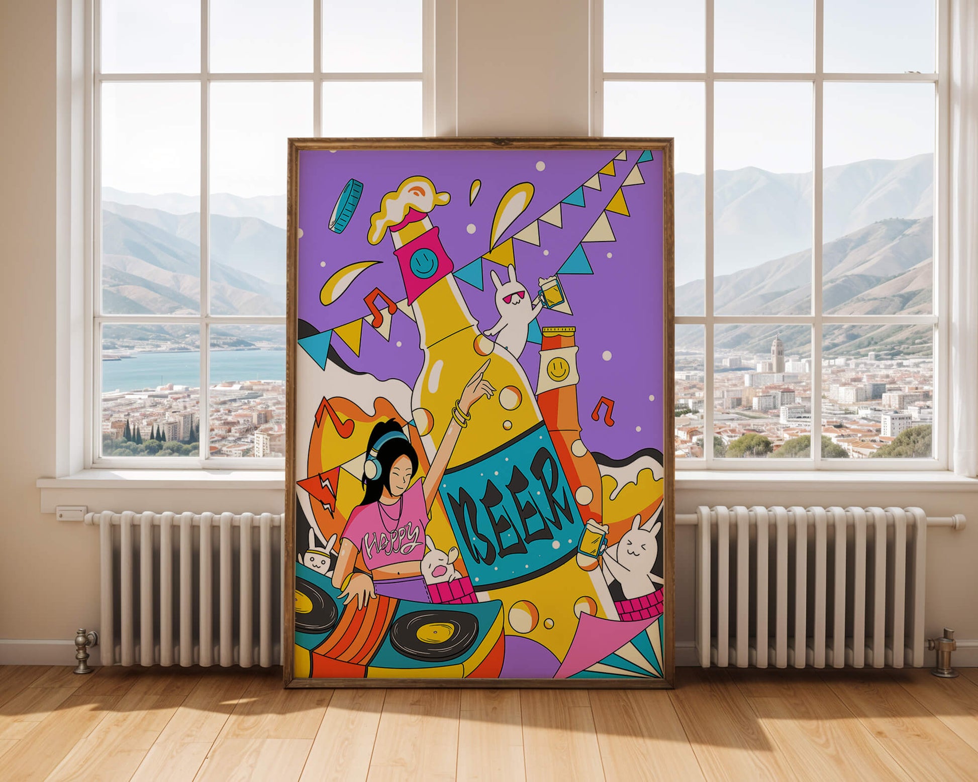 Vibrant Party Scene with DJ and Cartoon Characters