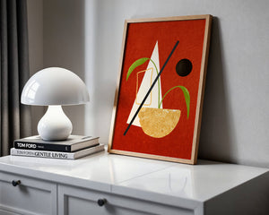 Abstract Geometric Art with Greenery on Red Background - Mi tienda