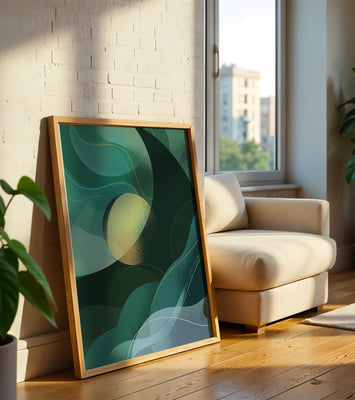 Abstract green and blue fluid shapes with gradient effect