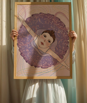Graceful ballerina in a purple tutu with sparkling details