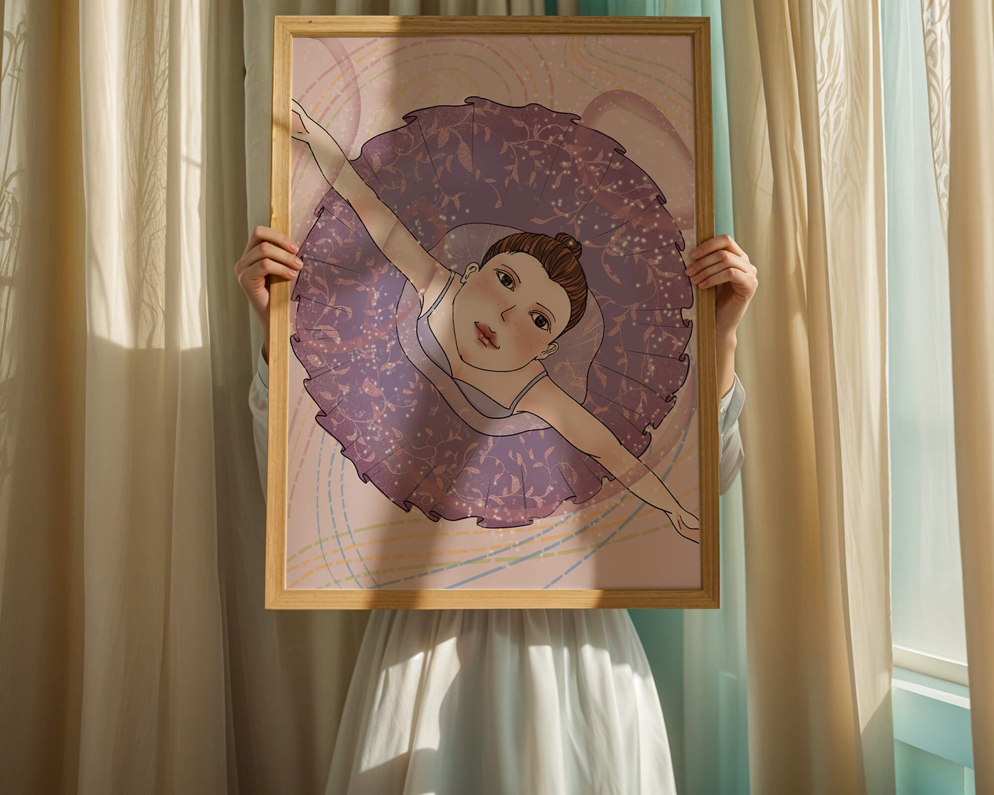 Graceful ballerina in a purple tutu with sparkling details