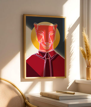 Arte de Puma Geométrico Colorido con Círculo Dorado