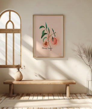 Watercolor Illustration of Honey Peach with Leaves on Light Background - Mi tienda