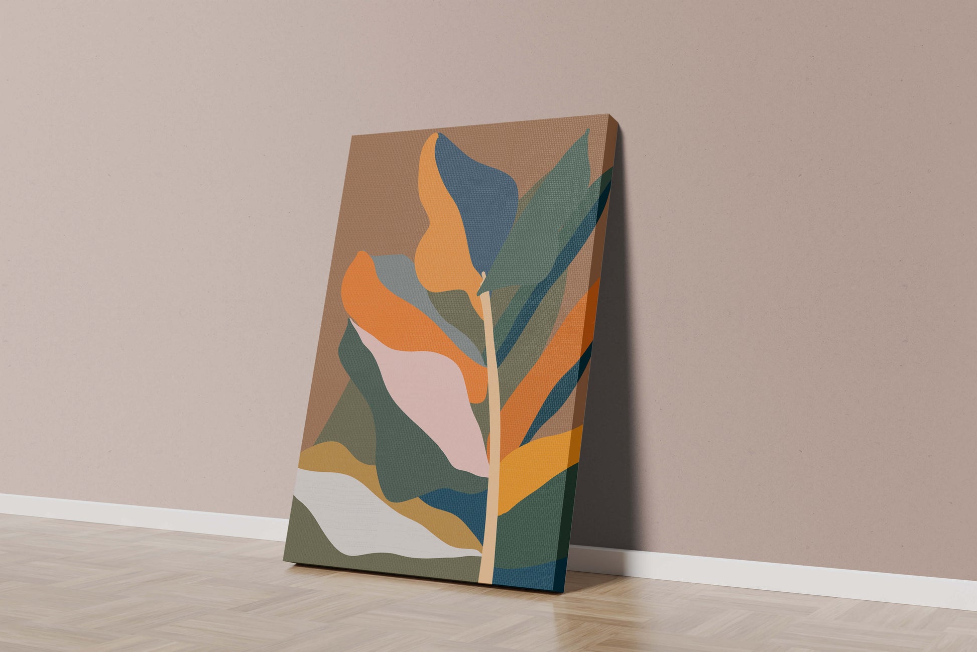Abstract Botanical Illustration with Earthy Tones and Organic Shapes