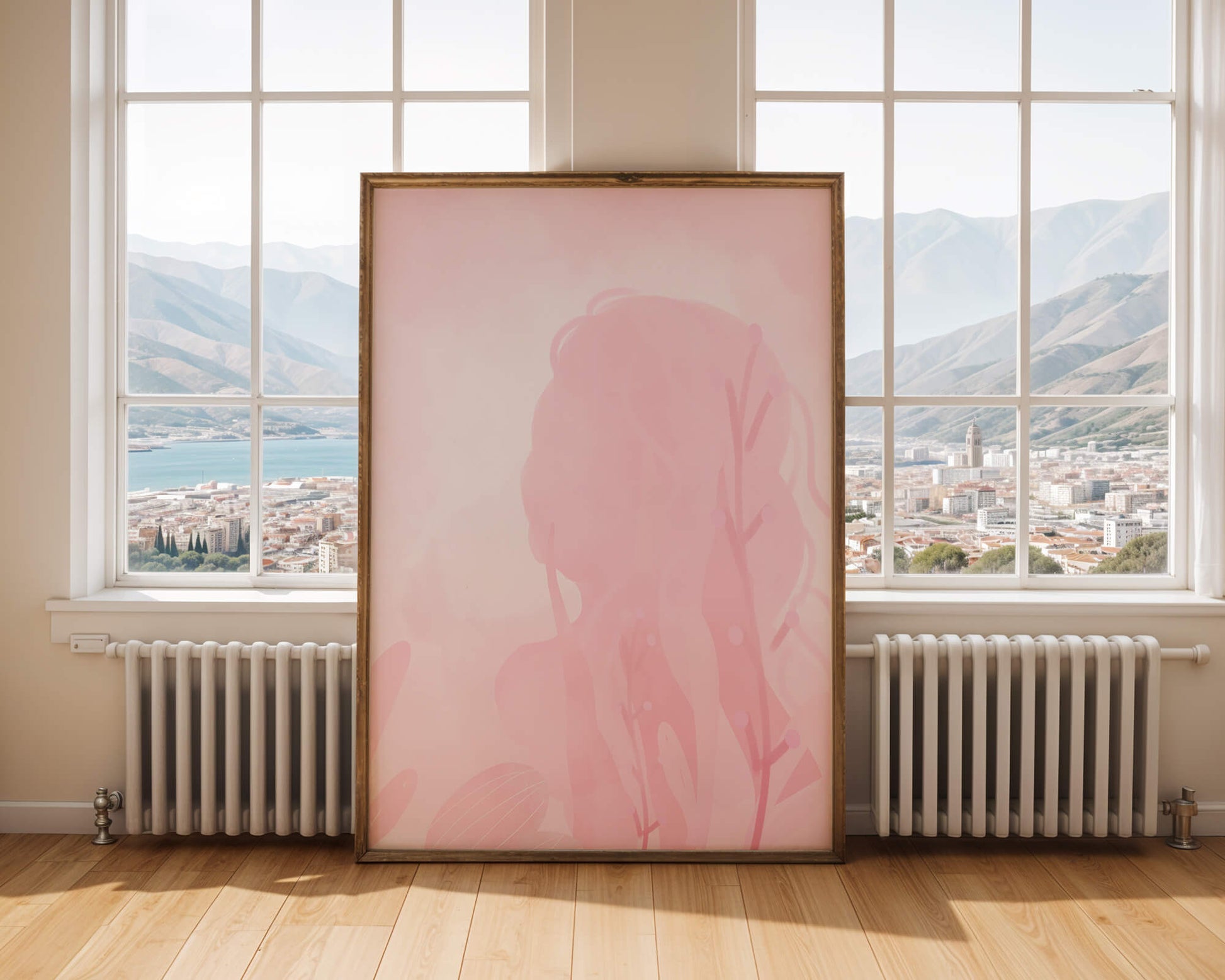 Subtle pink abstract silhouette with floral elements