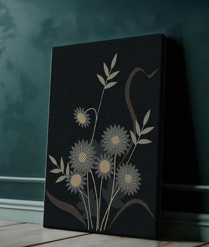 Abstract floral design with intricate patterns on dark background