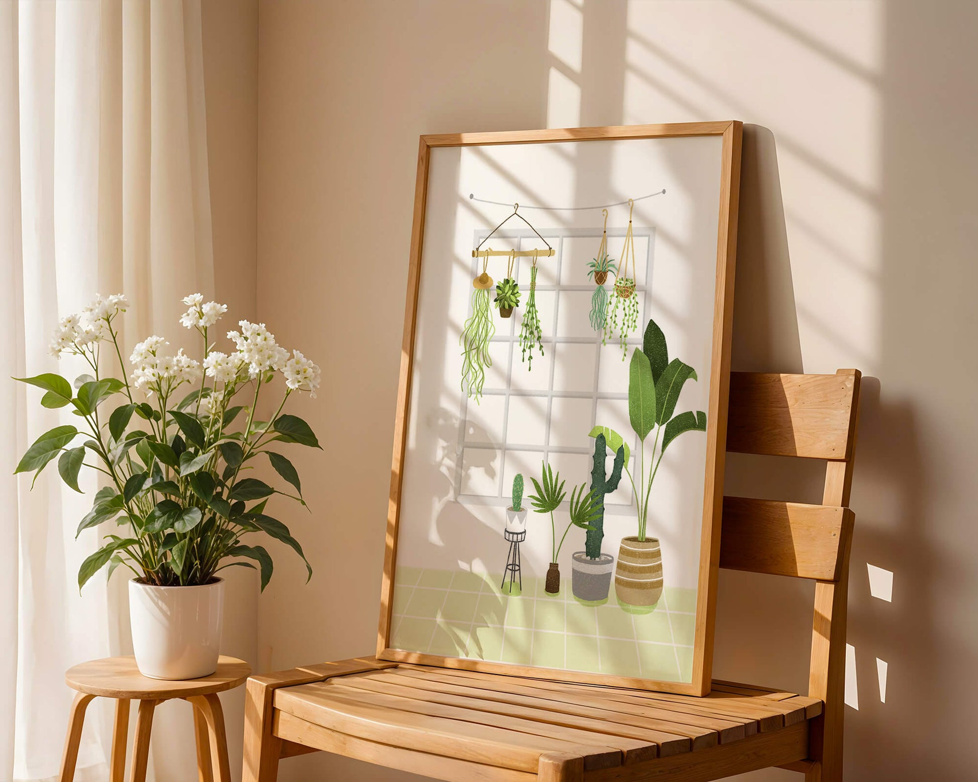Decoración de interior con plantas colgantes y en macetas
