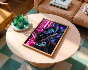 Futuristic Cyborg Woman in Digital Neon Landscape - Mi tienda