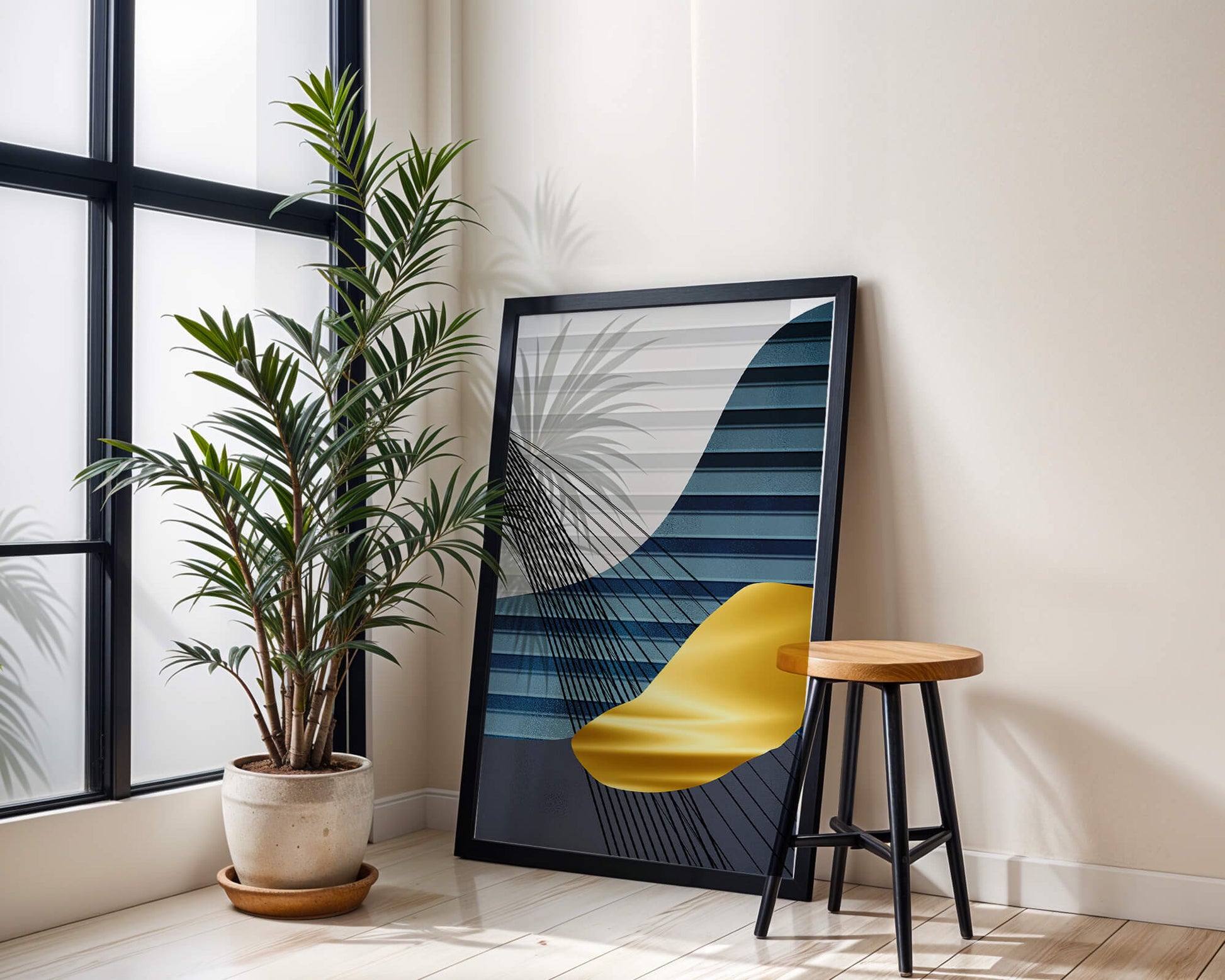 Abstract Composition with Blue and Gold Elements