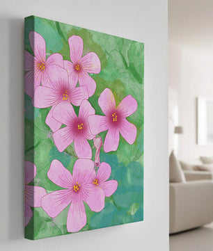 Zarte rosa Blüten auf einem leuchtend grünen Hintergrund Illustration