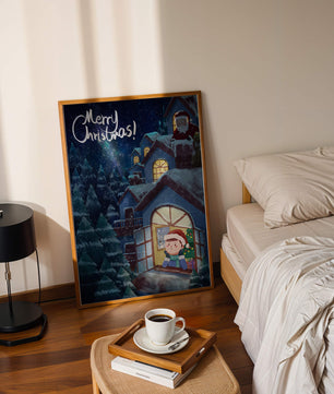 Festive Christmas scene with Santa and a cozy home