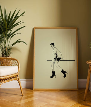 Schicke minimalistische Illustration einer sitzenden Frau in stylischen Stiefeln