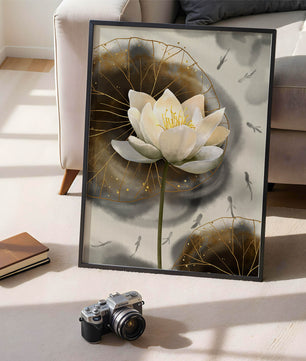 Illustration of a lotus flower with golden accents