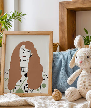Minimalist Portrait of a Woman with Long Hair and Abstract Design Elements - Mi tienda