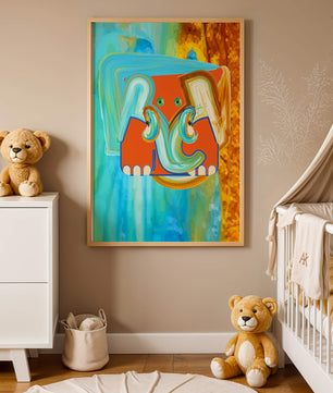 Pintura abstracta colorida de un elefante con tonos vibrantes y pinceladas artísticas
