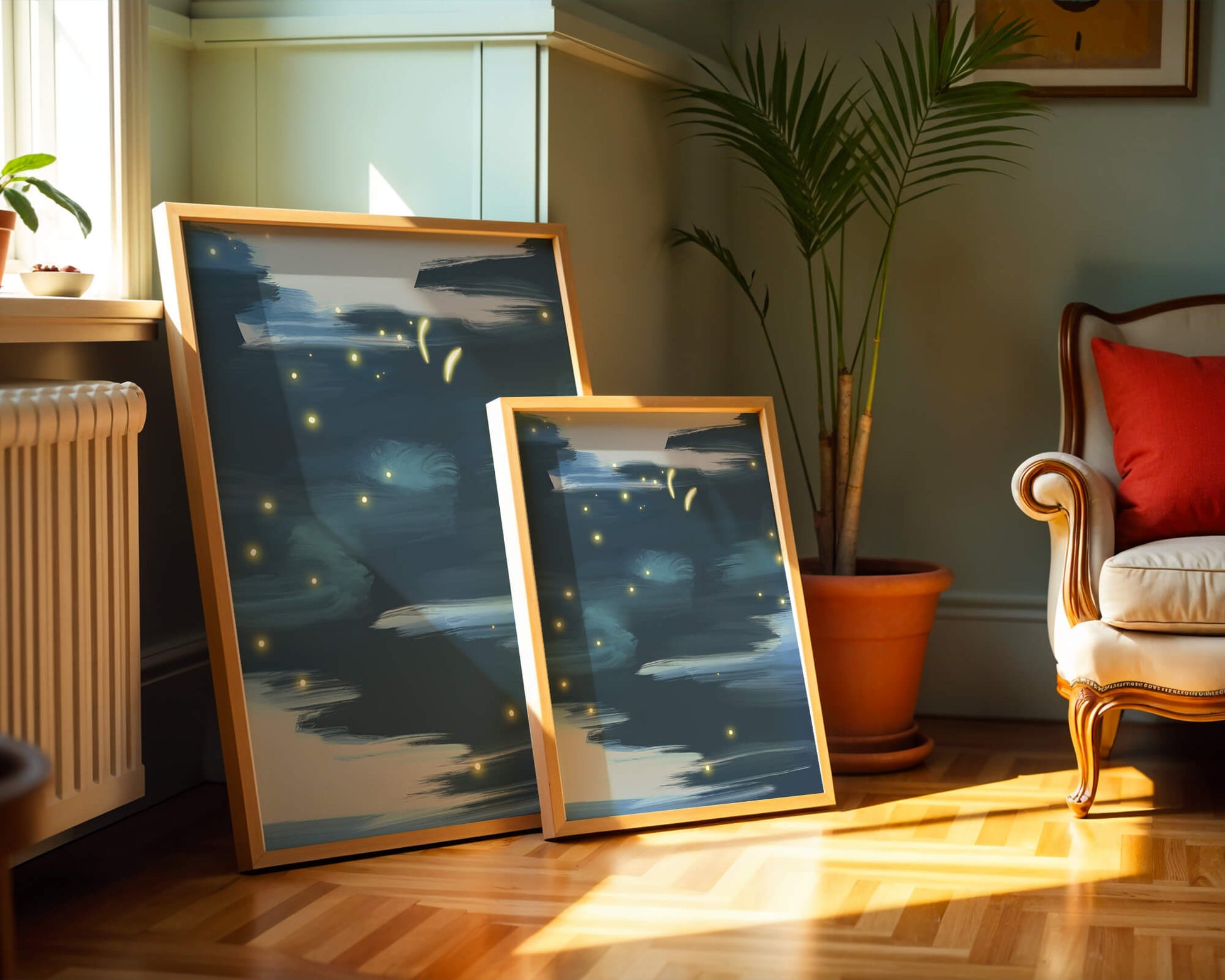 Ciel nocturne abstrait avec lucioles lumineuses