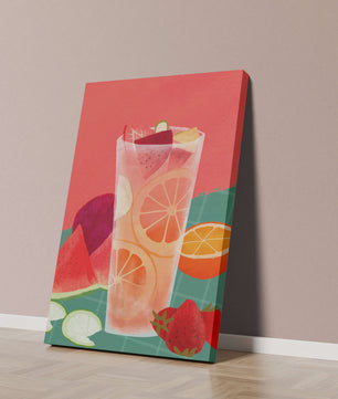 Ilustración de cóctel de frutas refrescante con cítricos y sandía