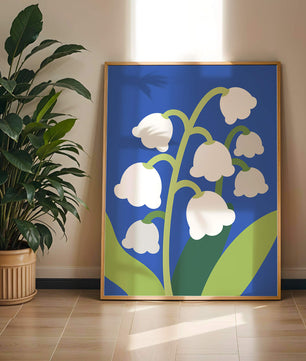 Abstract Lily of the Valley Illustration on Blue Background