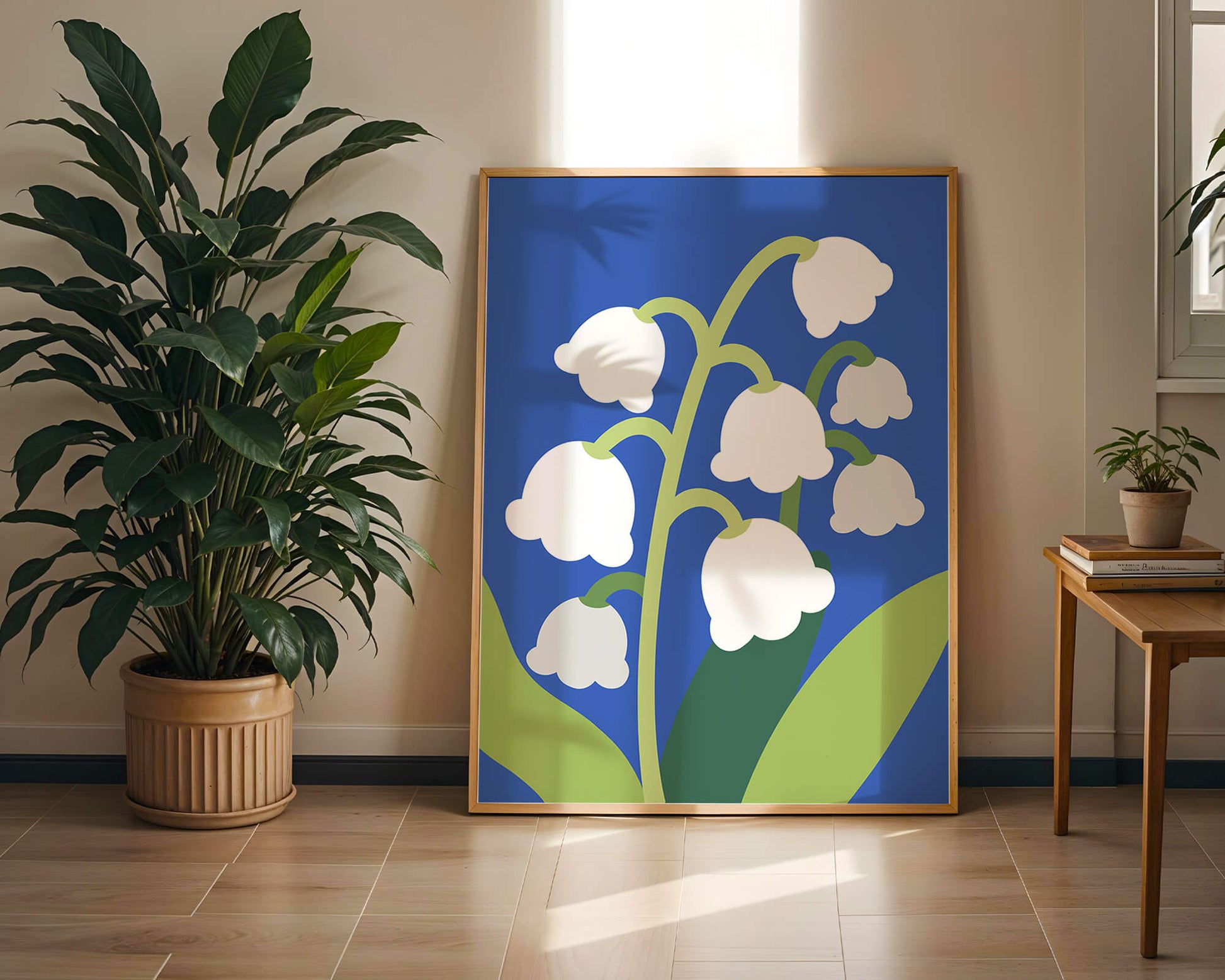 Abstract Lily of the Valley Illustration on Blue Background