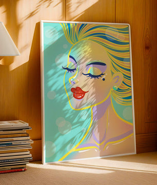 Portrait abstrait coloré d'une femme aux yeux fermés