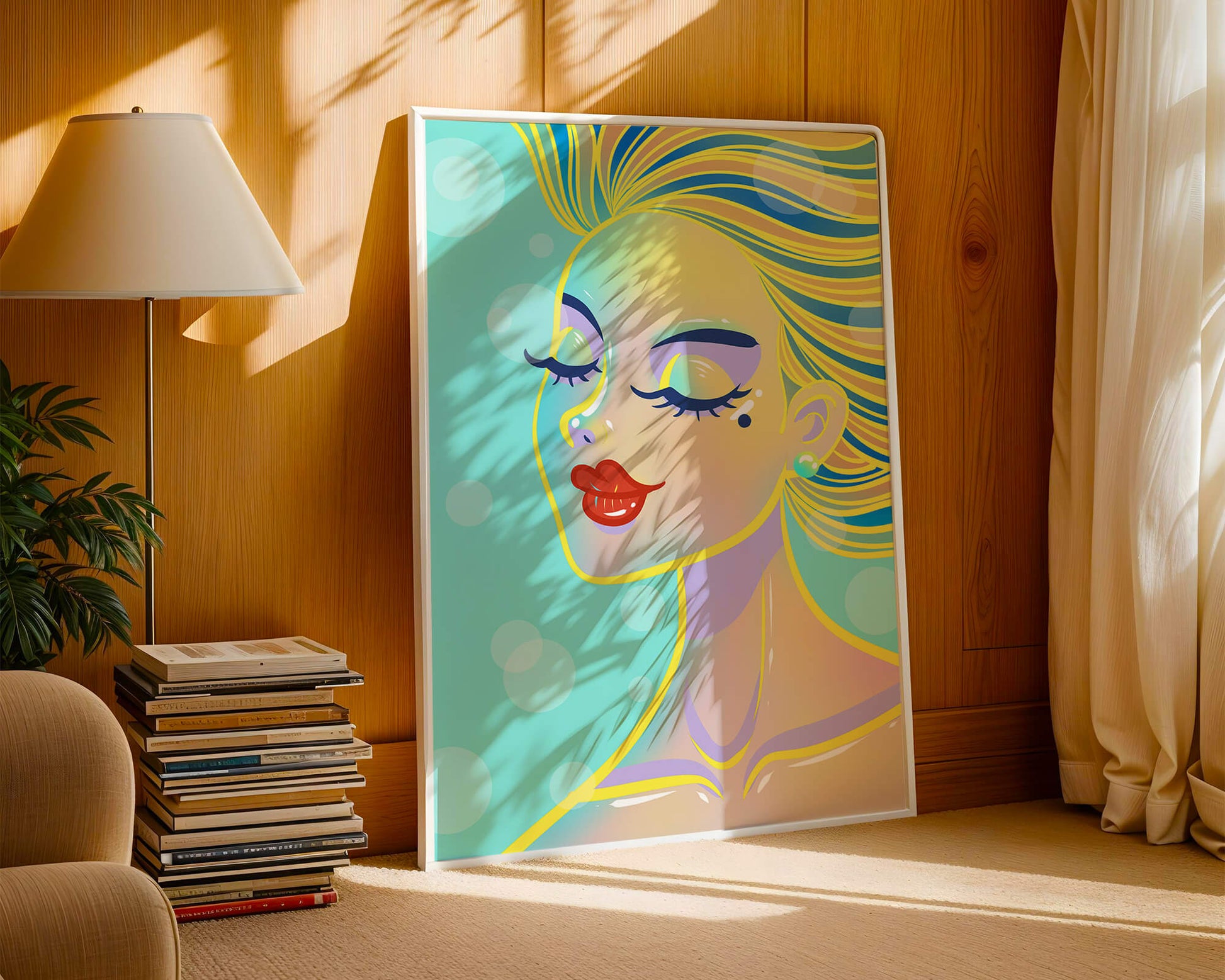 Colorful abstract portrait of a woman with closed eyes