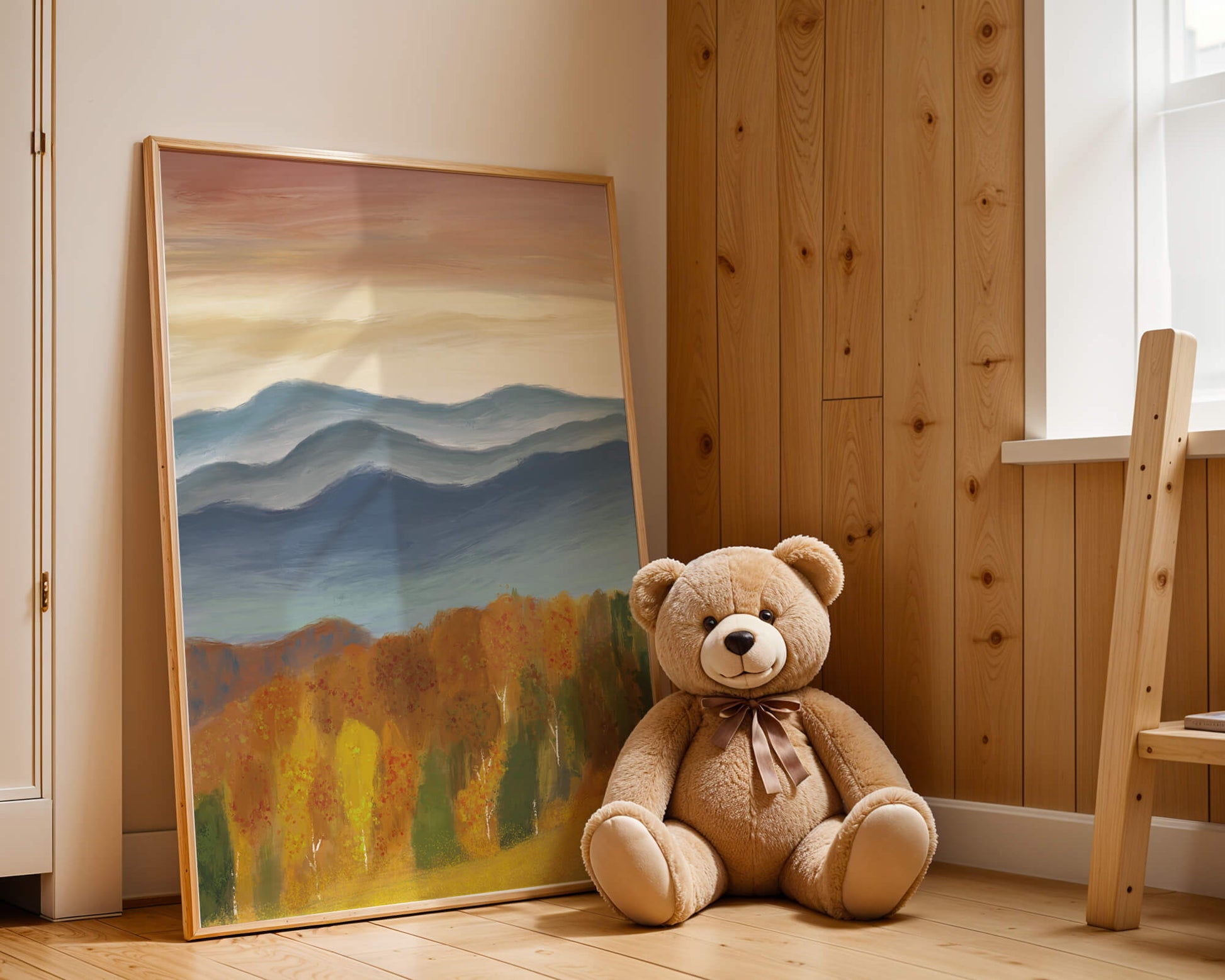 Autumn Mountain Landscape with Vibrant Trees and Colorful Sky
