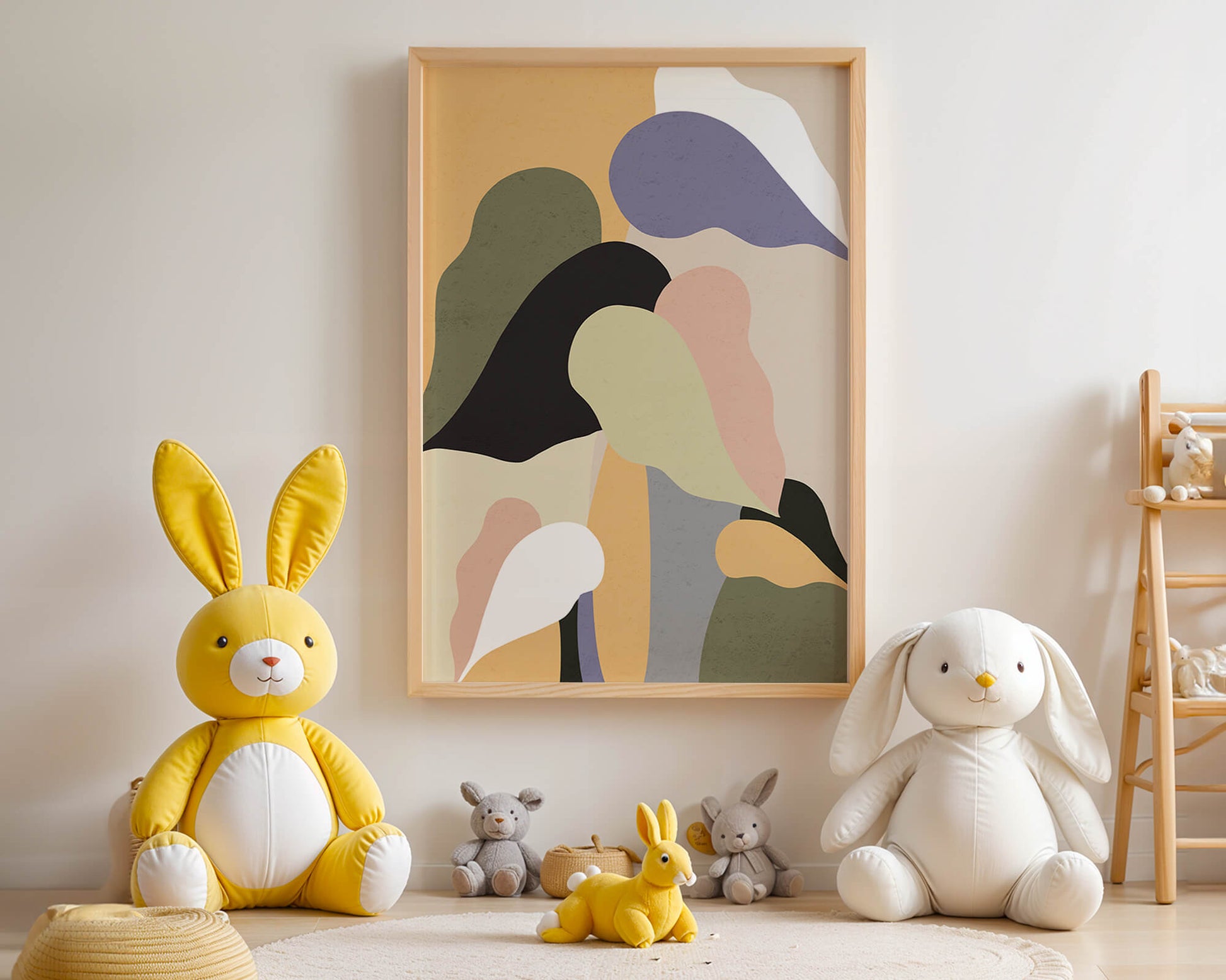 Abstract organic shapes in pastel colors with textured background