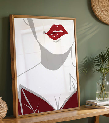 Minimalist Art with Red Lips and Elegant Dress