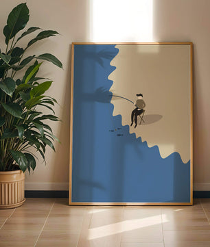 Minimalistic illustration of a person fishing by the sea