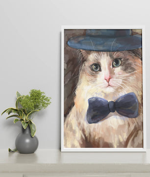 Gato encantador con traje formal, sombrero y corbata de moño