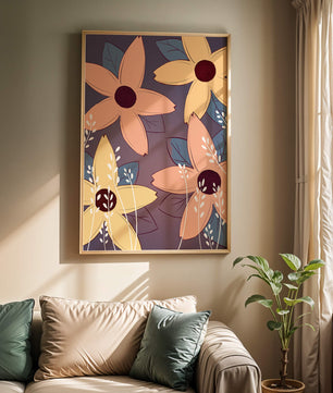 Colorful Floral Pattern with Abstract Leaves and Flowers
