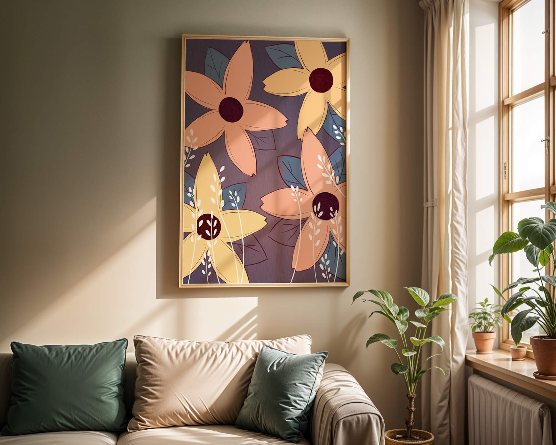 Colorful Floral Pattern with Abstract Leaves and Flowers