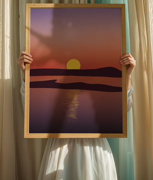 Sunset Over Tranquil Water with Vibrant Sky
