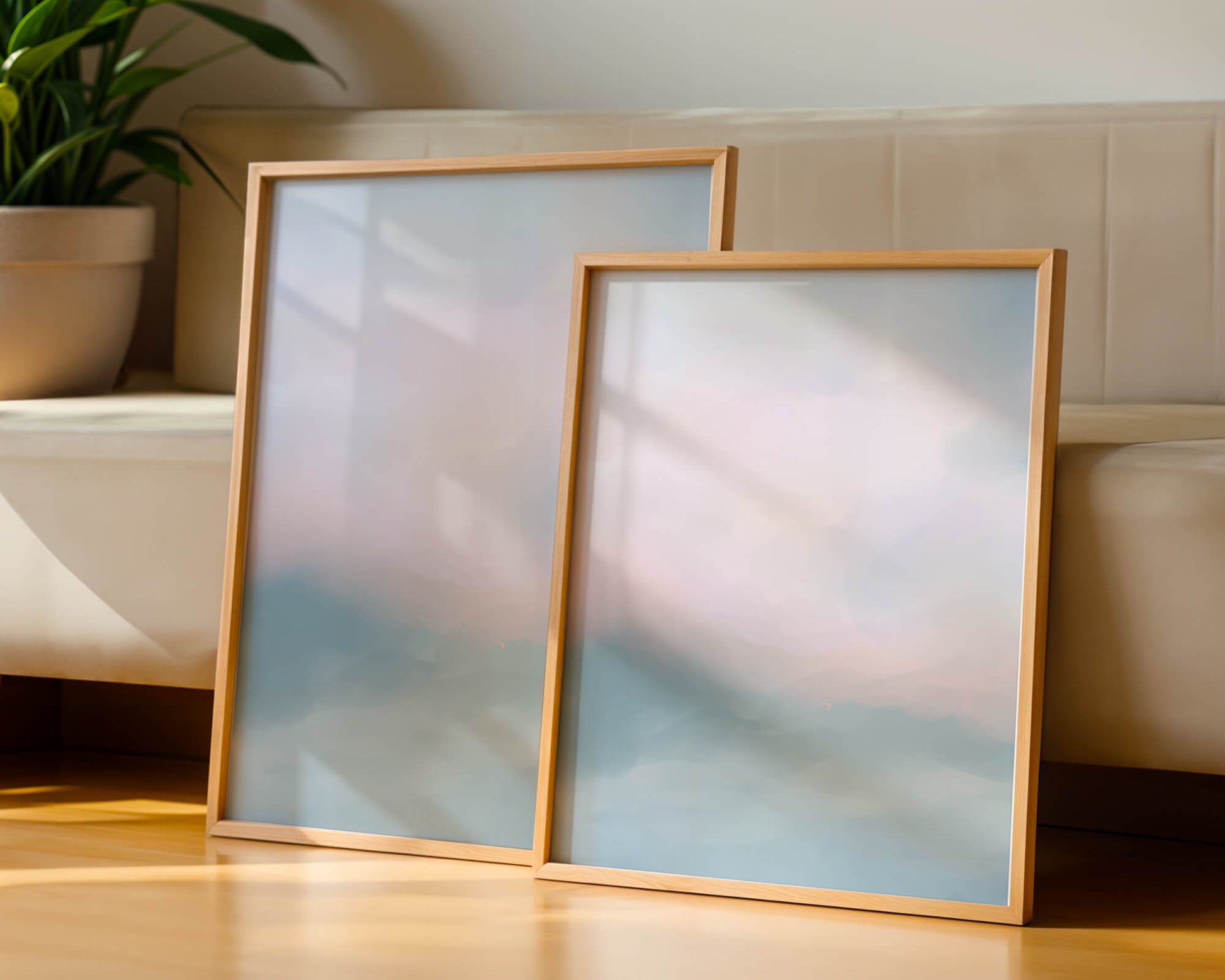 Paisaje de nubes abstracto con tonos suaves de rosa y azul