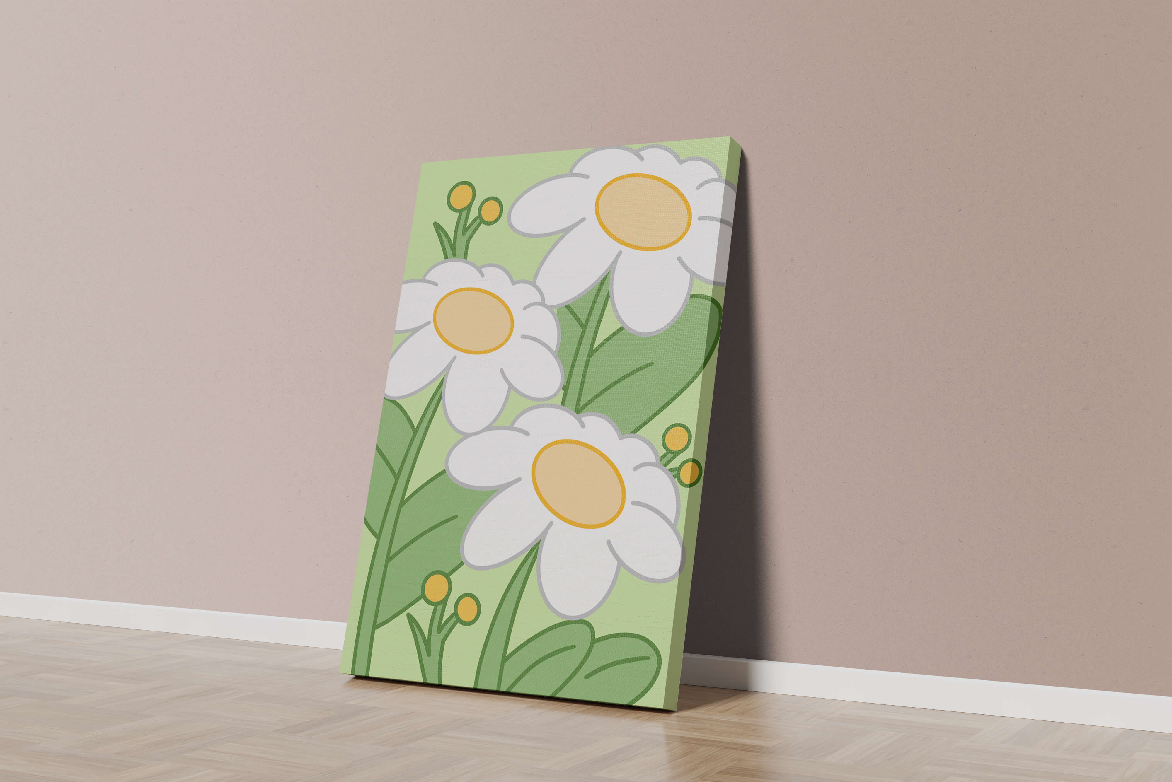 Charming illustrated daisies on a green background