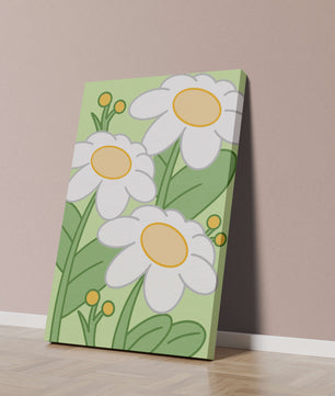 Charming illustrated daisies on a green background