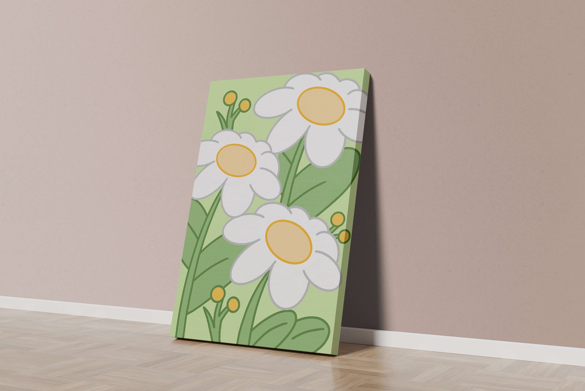 Charming illustrated daisies on a green background