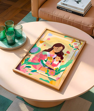 Ilustración de madre e hija con flores para el Día de la Madre