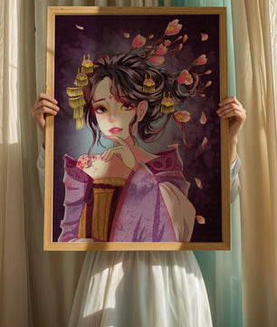Retrato de anime elegante con acentos florales y dorados