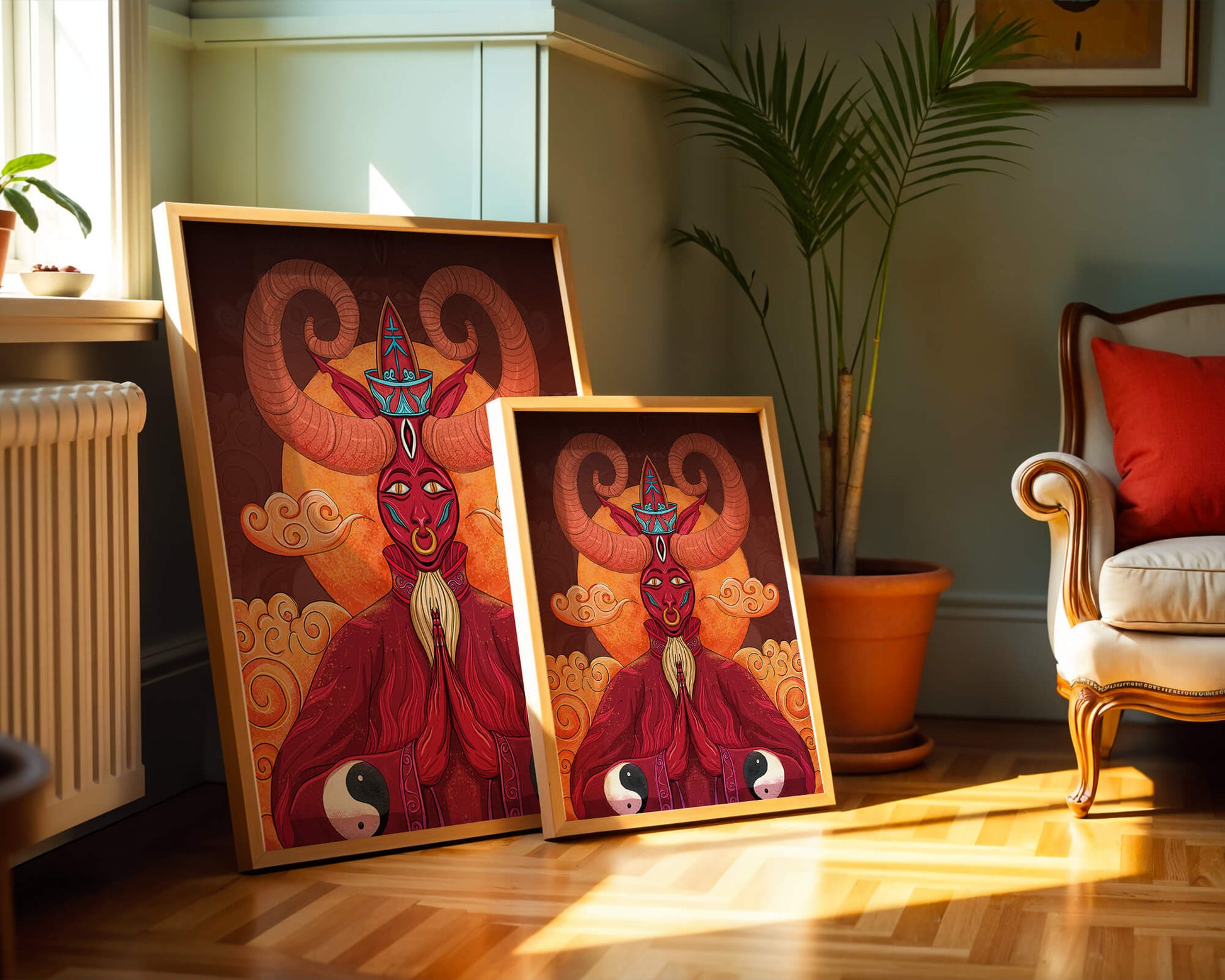 Mythical creature artwork with intricate patterns and symbolism