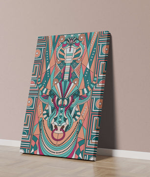 Ilustración art déco geométrica intrincada de serpiente y toro