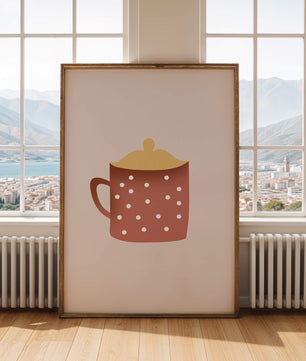 Decorative polka dot mug with yellow lid illustration
