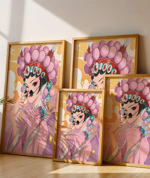 Personaje de anime elegante con atuendo tradicional y detalles dorados